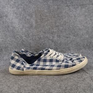 Mossimo Shoes Womens 9 Casual Sneakers Lace Up Low Flat Blue White Gingham